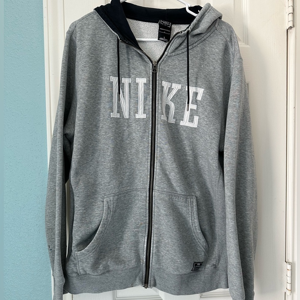 00s Nike Spellout Vintage Y2K Oversized Retro Zip Hoodie size large Gray